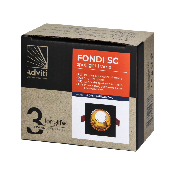 FONDI SC decorative frame for spotlight, MR16/GU10 max. 50W, square, fixed, aluminium, black-gold